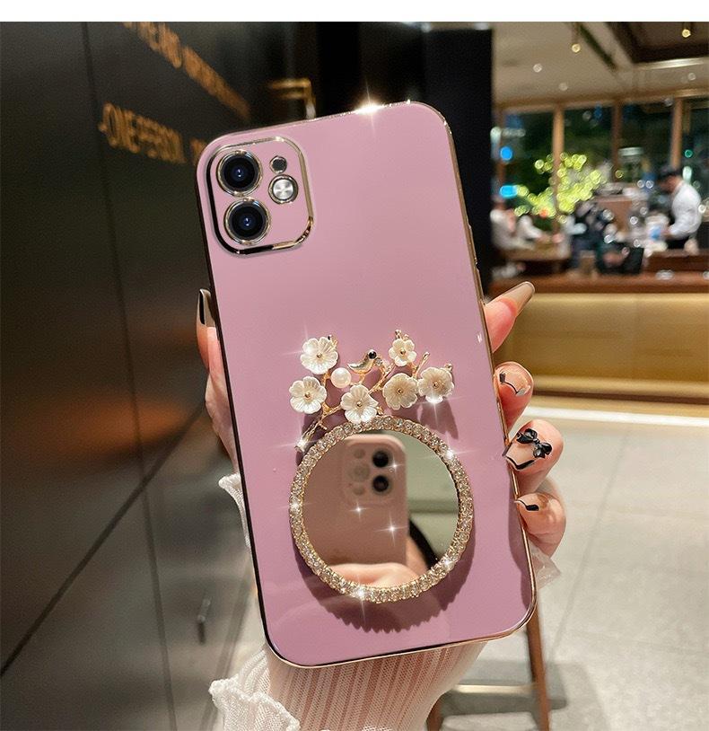 Flower mirror new iPhone15promax Apple 13 mobile phone case 16pro all-inclusive 14 soft case 12 women 11