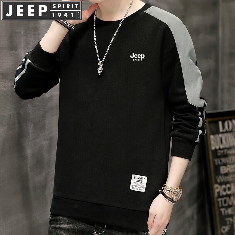 JEEP SPIRIT Men s Autumn/Winter Fleece-Lined Round Neck Sweatshirt XL