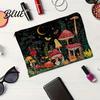Multi-patterned Fabric Storage Pouch Bag, with Mushroom Star Moon Print, Lightweight Travel Toiletry Bag Wear-Resistant Cosmetic for Menstrual