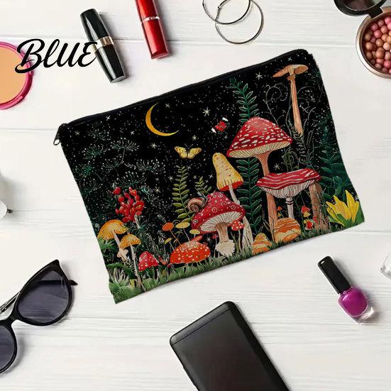 Multi-patterned Fabric Storage Pouch Bag, with Mushroom Star Moon Print, Lightweight Travel Toiletry Bag Wear-Resistant Cosmetic for Menstrual