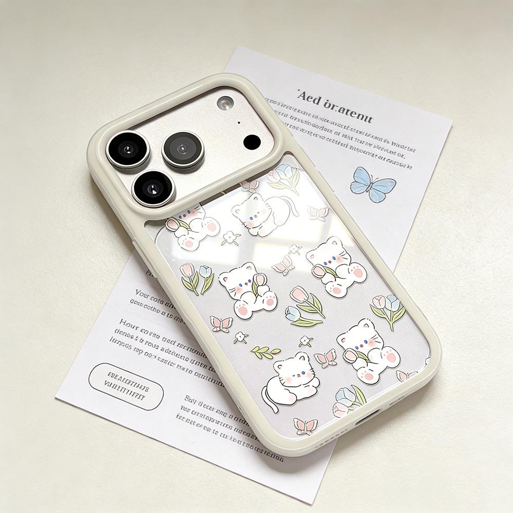 Applicable to Apple 17Promax spring flower kitten transparent mobile phone case iPhone16/15 anti-drop ins female 14