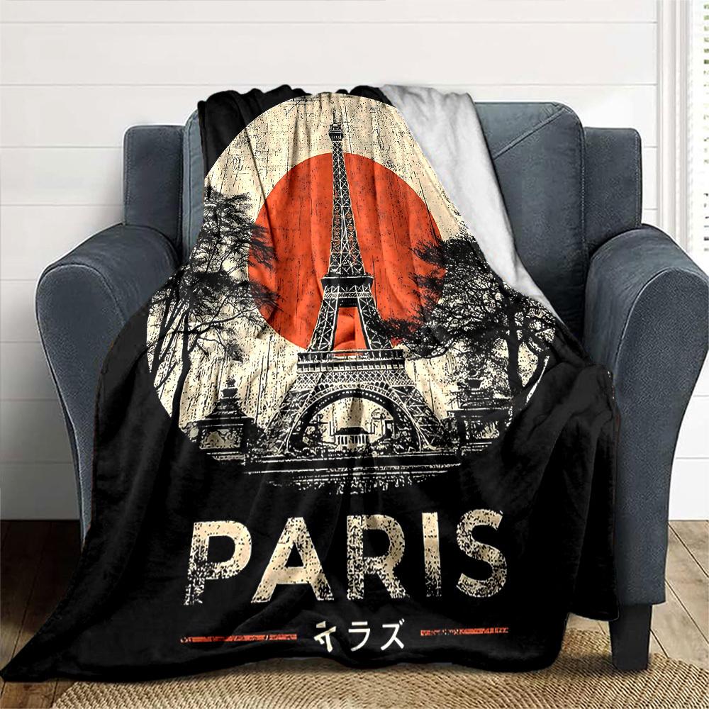 1pc Paris Eiffel Tower Soft Flannel All Season Throw for Home, Office, Outdoor UseDurable Comfort Soft Warm Throw for Home