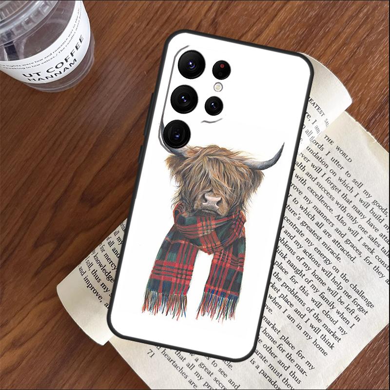 Highland Cow Scottish Art Phone Case For Samsung Galaxy S25 S23 S22 S21 Ultra S9 S10 S20 Plus S24 FE Funda Cover Shell