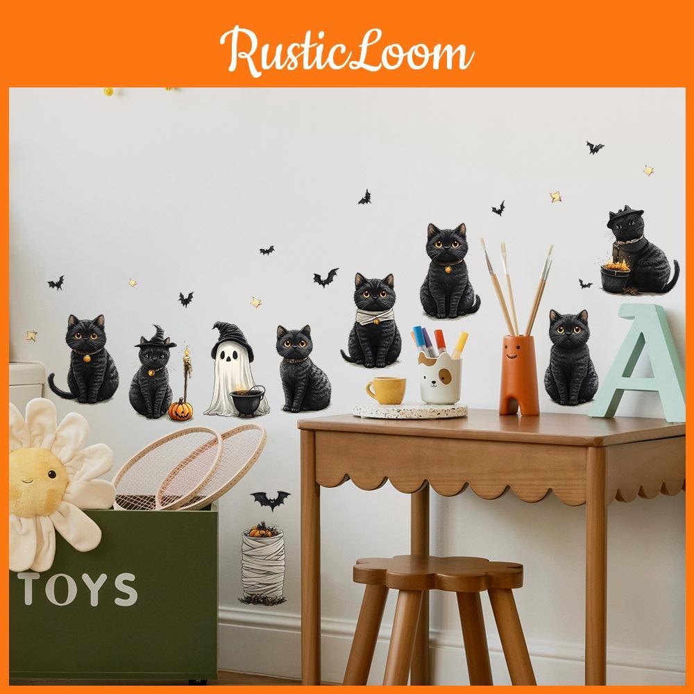 Cute Black Halloween Cat Bat Ghost Bedroom Home Decoration Stickers Wall
