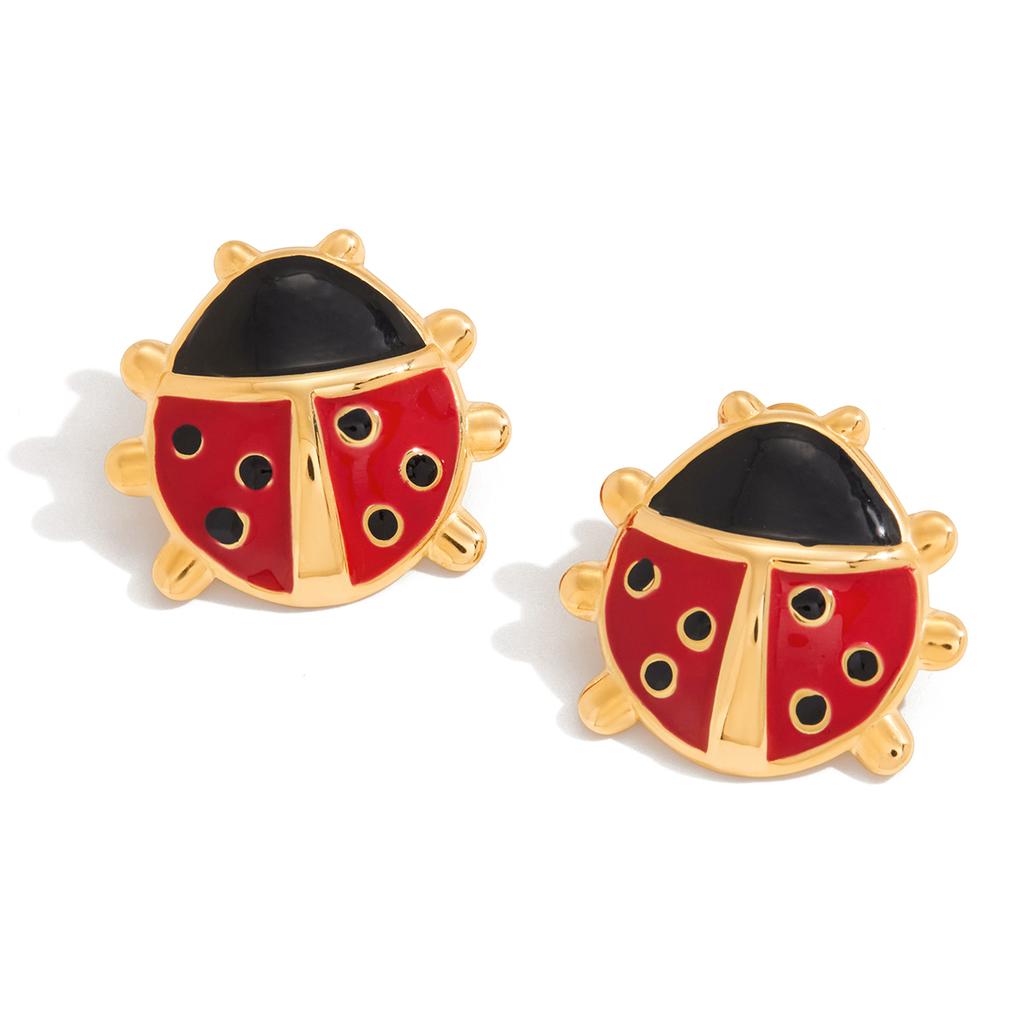 Youthway Niedliche Marienkäfer-Ohrstecker mit Öltropfen für Damen, vergoldete Edelstahl-Ohrringe, einfacher Modeschmuck, Geschenk