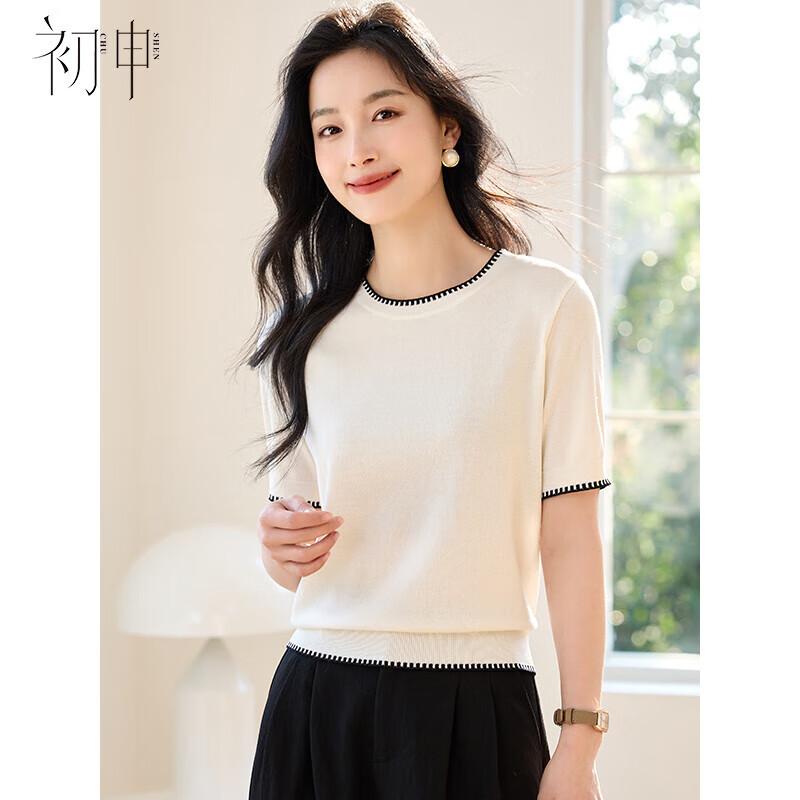 Women s Round Neck Knitted Short Sleeve T-Shirt XL