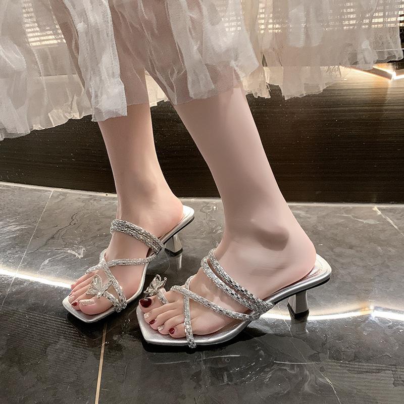 

Французские потрясающие сверкающие стразы бабочки 2025 лето новая модель на шпильке с одним словом темпераментные универсальные в сказочном стиле 35