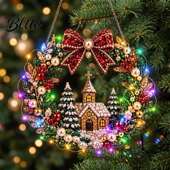 Indoor Christmas Wall Wreath 3D Pearl Hanging Acrylic Faux Art DIY Kit Lighted Beaded Craft