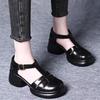 Baotou Sandals Women's Summer New Round Head Shallow Mouth One-word Buckle Thick Heel Thick Sole Not Tired Feet Hollow Mary Jane Leather Shoes