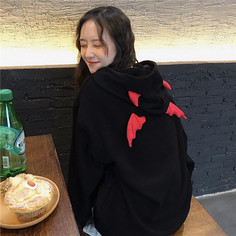 2023 Harajuku Style Loose Plus Velvet Hooded Sweater - Dark Series for Women