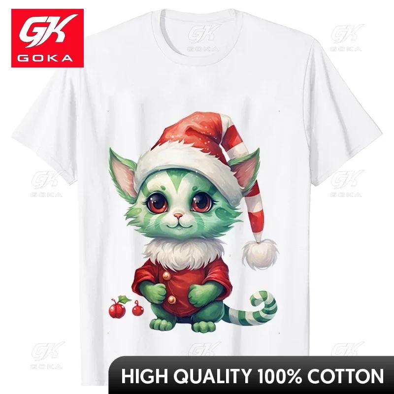 Unisexs Tshirts Cute Cat Graphic Xmas Short Sleeve Tees Christmas Gift Casual Male Clothing Harajuku YK Tops Hip Hop Streetwear