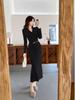 Elegant French Knit Bodycon Dress: Autumn/Winter Long Sleeve Wool with Lapel