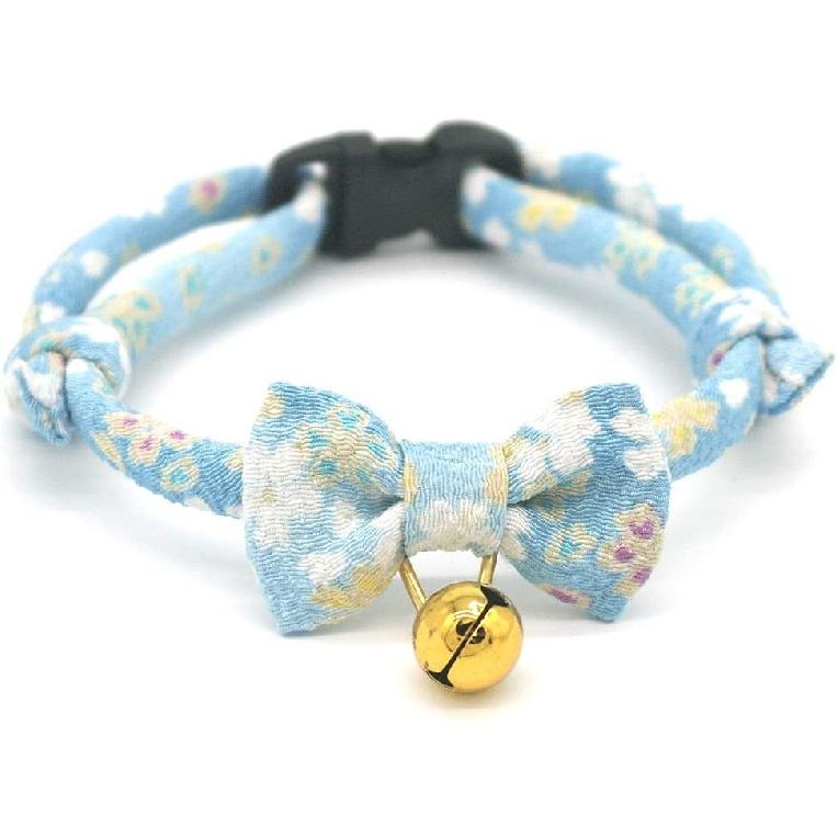 PetSoKoo Bowtie Cat Collar with Bell.Cute Japanese Cherry Blossom Flower.Girl Kitten,Pink Standard (6-13 inch,16-32