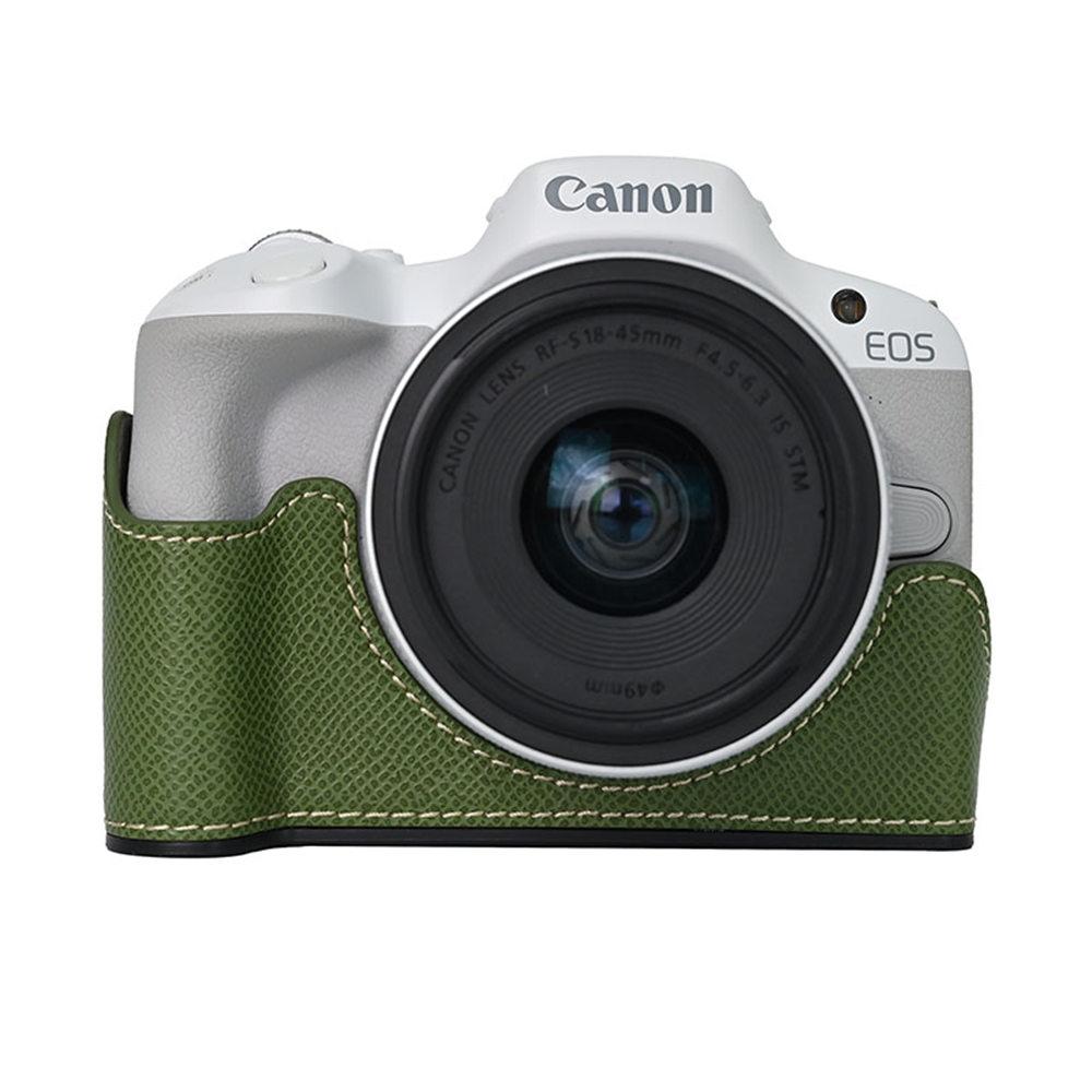 Palm Print PU Leather Camera Half Case for Canon EOS R50 R100 Bottom Opening Shockproof Cover