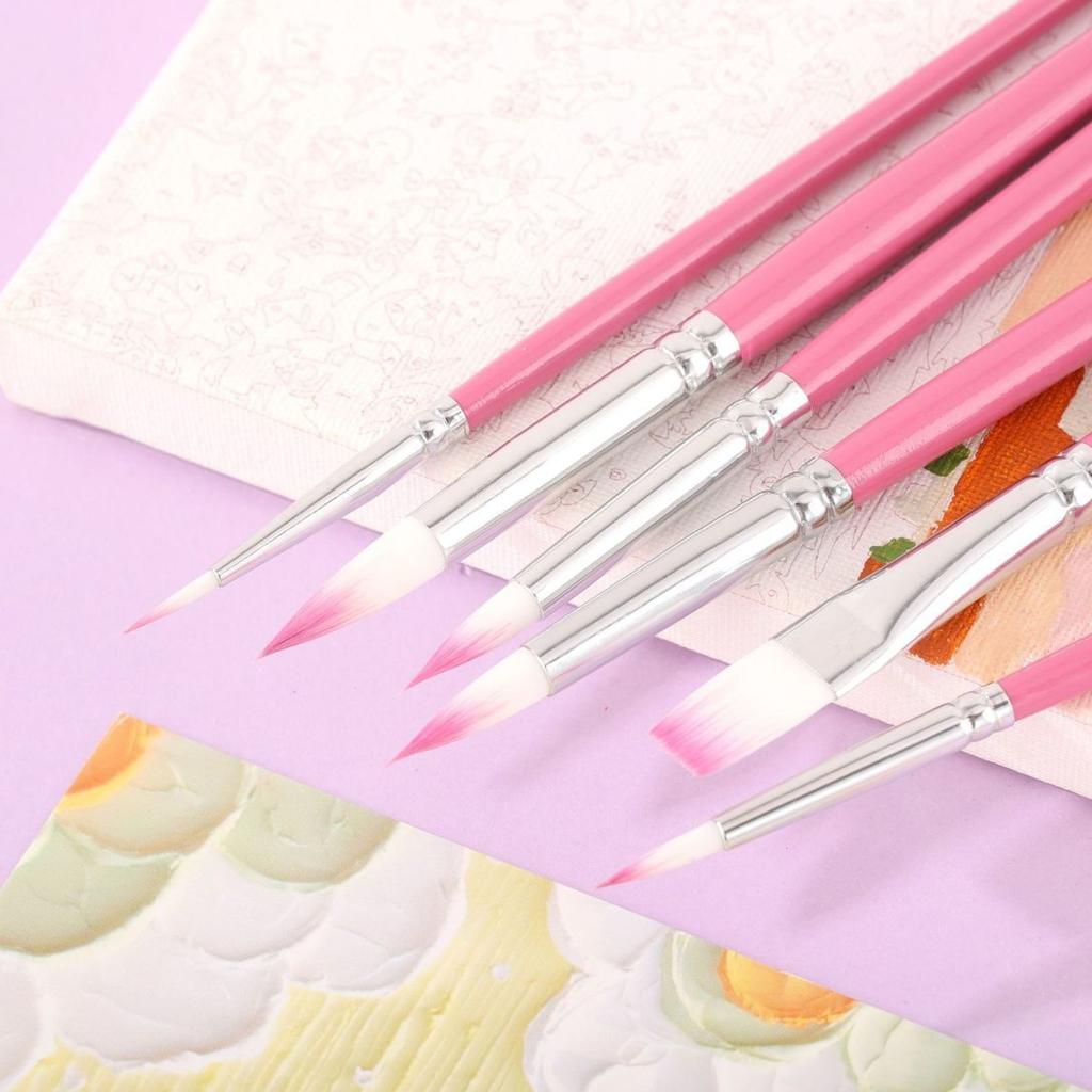 6 Pcs Nylon Hair Watercolor Acrylic Painting Brush Set Gouache Digital Oil Paint Brush Art Drawing Tracing Pen Art Supplies