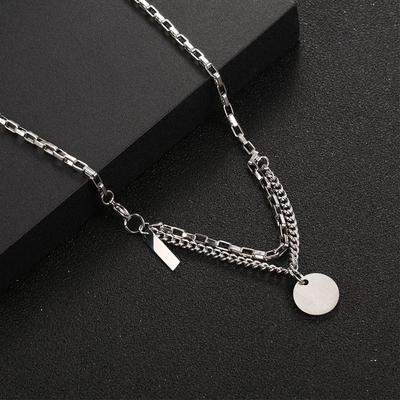 Collana rotonda di marca in acciaio al titanio a doppio strato hip-hop retrò vento freddo e ciondolo con accessori semplici YL082