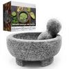 Set Mojar și Pistil din Granit Bol pentru Guacamole 8 Inch Râșniță din Piatră Naturală pentru Condimente, Arome, Paste, Pesto și Guacamole