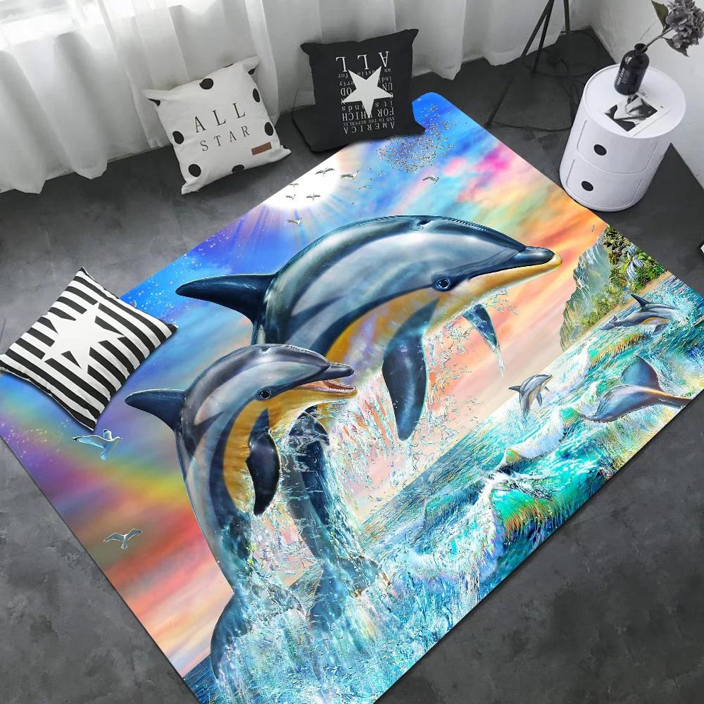 Ozean Delfin Muster Küchenmatte Waschbar Rutschfest Wohnzimmer Sofas Stühle Bereichsmatte Küche Moderne Heimdekoration
