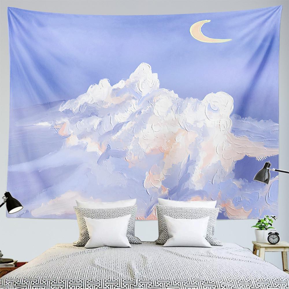Oil painting landscape tapestry moon cloud wall hanging Kawaii room hippie land girl bedroom aesthetic tapestry decoration
