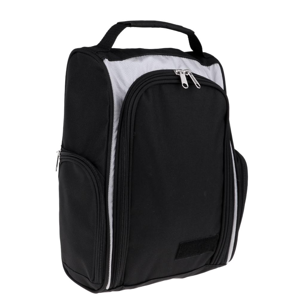 Waterproof Golf Bag Travel Space Saving Shoes Storage Tote Black and Silver, 13 x 9 5.5 inch