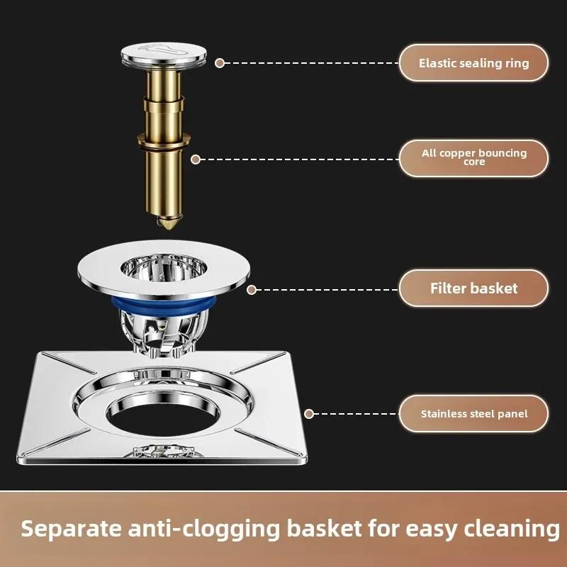 Round Pop Up Foot Floor Drain For Bathroom - Floor Cover Shower Room Push Down Drain Plug Bathroom  Shower Drain