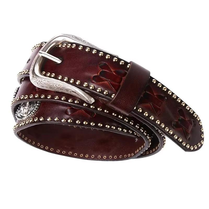3.8CM Metal Rivet Belt Luxury Designers Men Punk Cowskin Genuine Leather Belt Male Rock Hip Hop Strap Waist