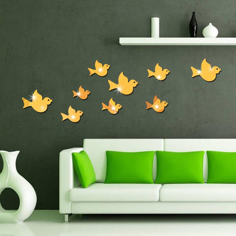 Acryl 3D Spiegel Vogel Wandaufkleber für Schlafzimmer- & Wohnzimmerdekoration