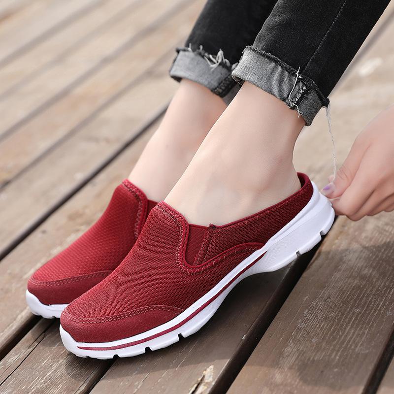 New casual shoes women's shoes half-support single shoes women's flat bottom one-pedal mesh breathable sandals without heel