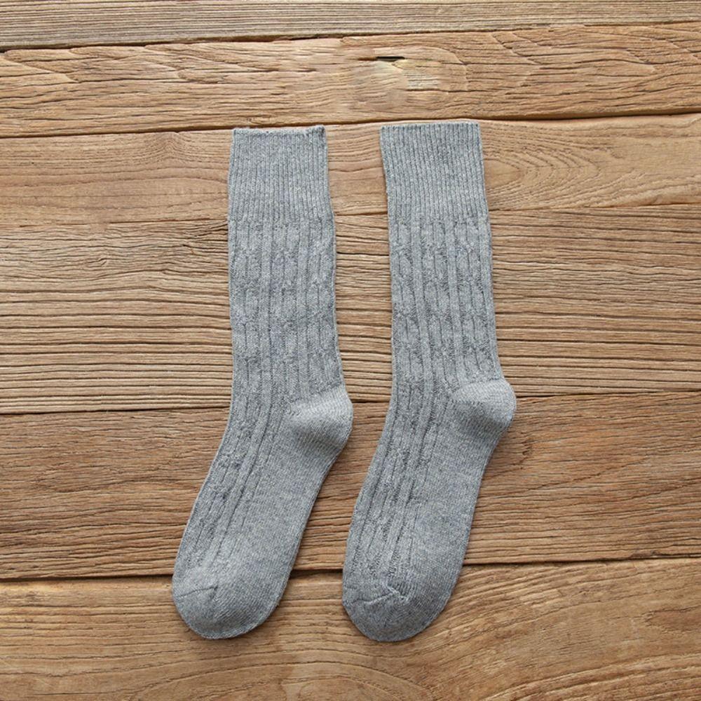 

Winter Fashion Stripe Trendy Retro Women Wool Socks Korean Style Socks Middle Tube Hosiery Cotton серый