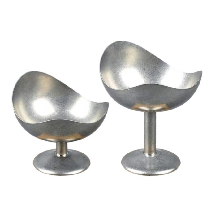 Distinctive Footed Dessert Bowl with Irregular Border and Distressed Steel Finish for Cold Sweet and Light Fare Service