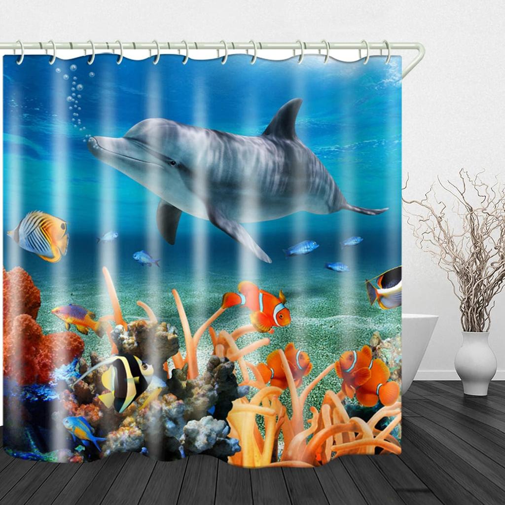 Shower Curtain And Bathroom Carpet Non-Slip Toilet Set, Home Bathtub Waterproof Shower Curtain 3D Printed Durable Polyester Fabr