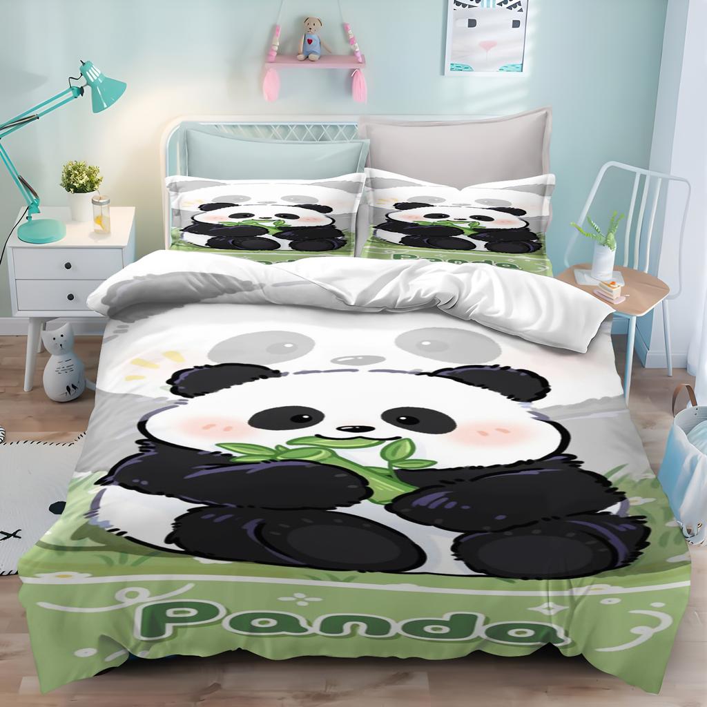 MINISO Panda Cartoon Anime Kids Bedding Set - Duvet Cover Decor Quilt Covers Pillowcase for Children's Bedroom Holiday Gift