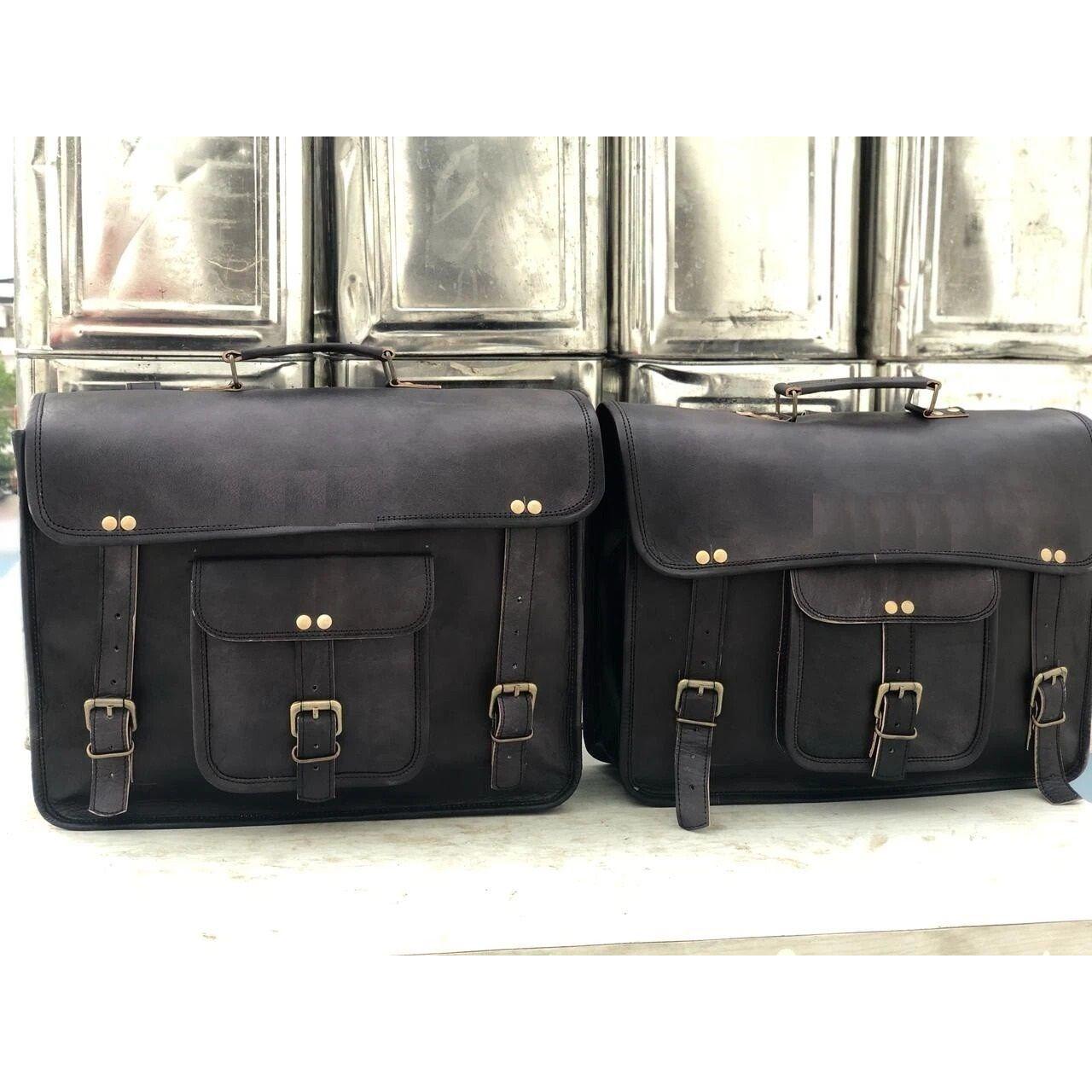 

Motorcycle Saddlebags Side 2 Pouch Leather Panniers Saddle (15 Inch Black Bags) 15 x 11 x 4 in