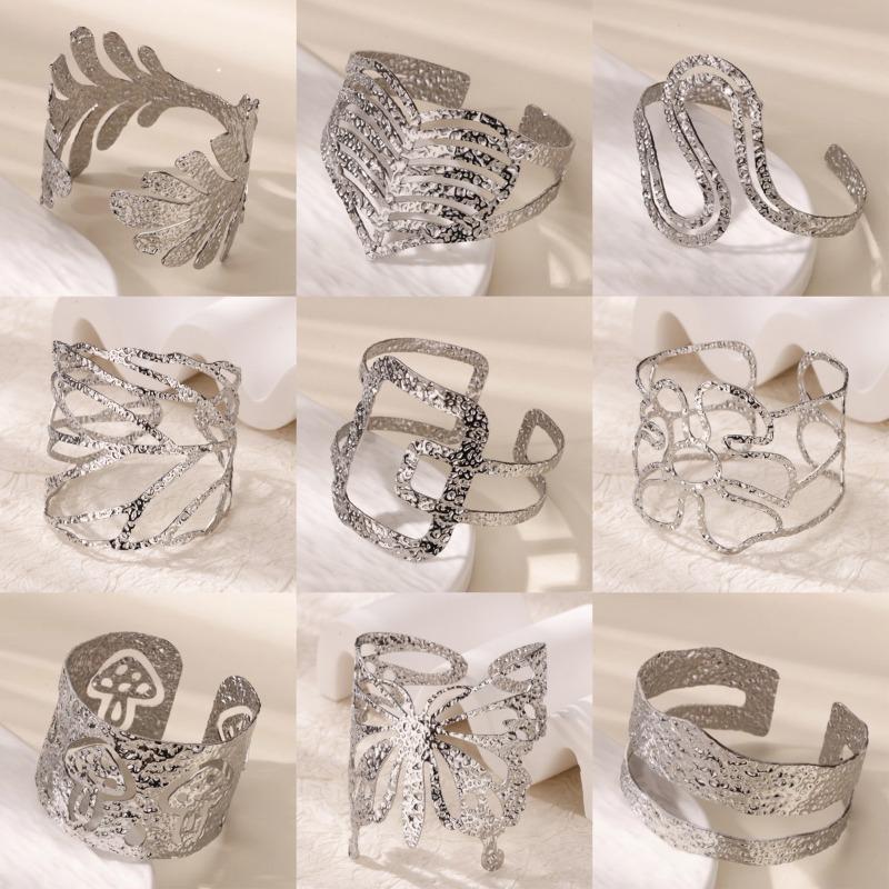 New Geometric Stainless Steel Bracelet Men's and Women's Texture Wide Version Open Bracelet Street Hip-hop Exaggerated Jewelry