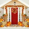 40cm Front Door Wreath Autumn Pumpkin Maple Leaf Pinecone Harvest Wreath Wall Decor Ornament Artificial Wreath