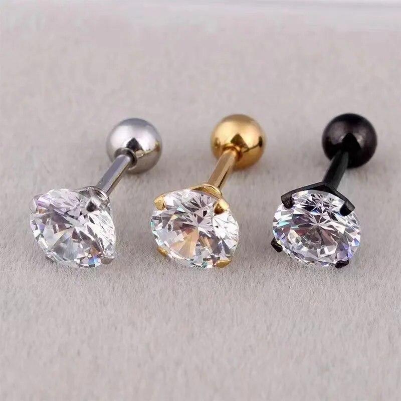 3Pcs/Set 3/4/6mm Simple Crystal Stainless Steel Stud Earrings for Women Men Vintage Geometric Piercing Earrings Y2K Jewelry Gift