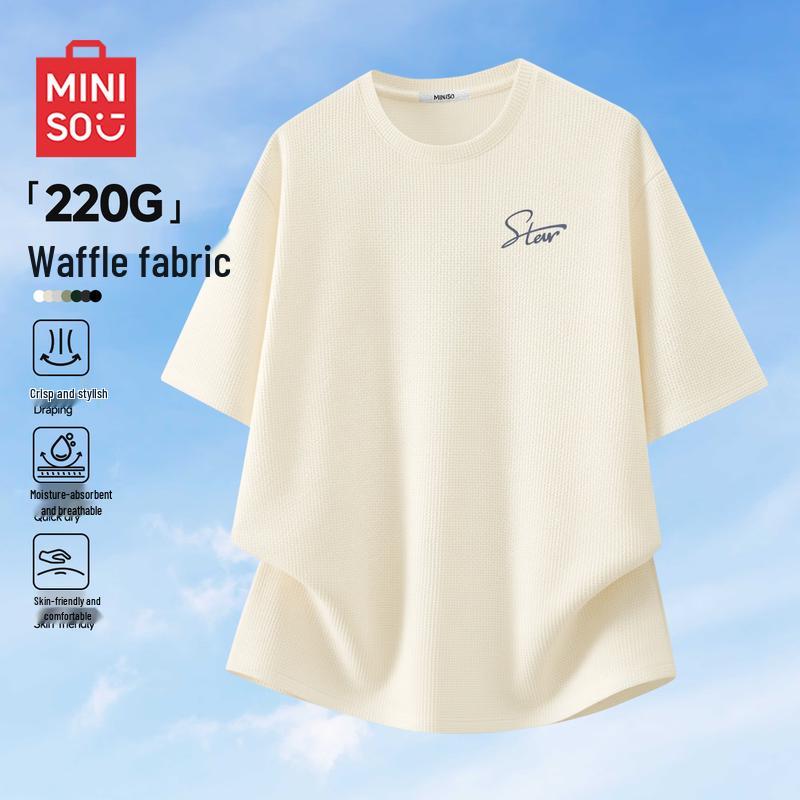 MINISO Men s Waffle Knit Crew Neck Short Sleeve T-Shirt M