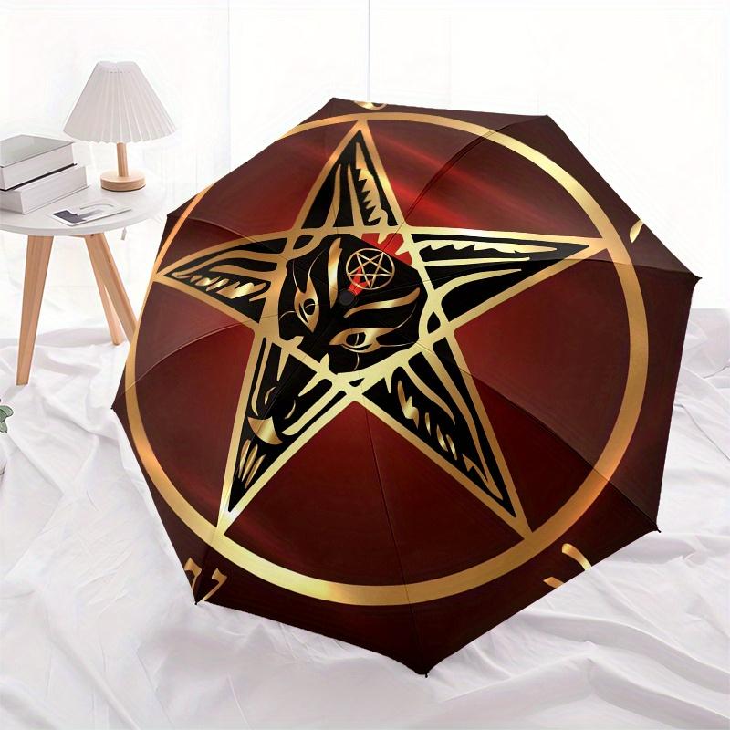 Golden Baphomet Pentagram Symbol Sticker DecalUmbrella, Portable 3-Fold Compact Umbrella,Christmas Gift ES487