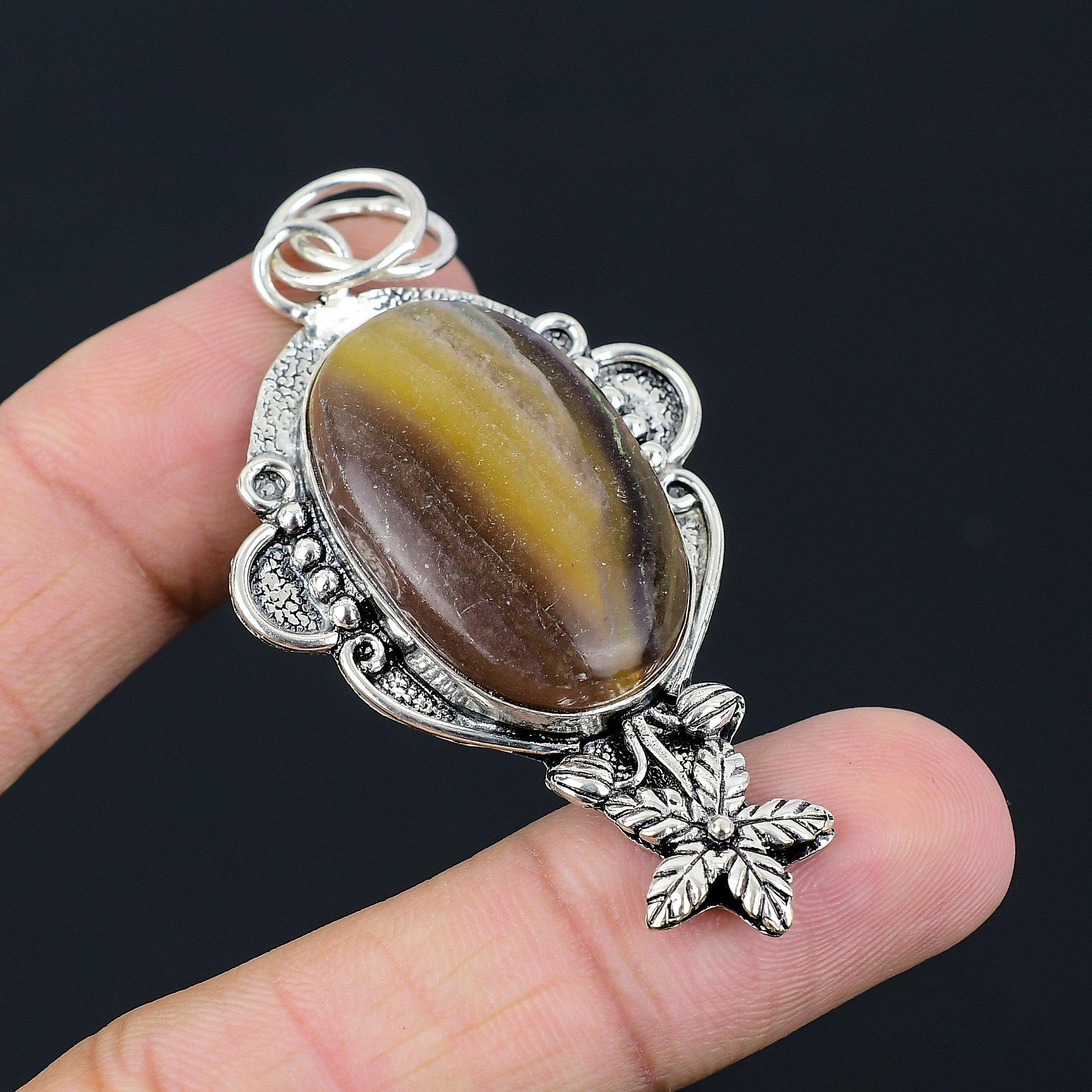 Anniversary Gift For Her Natural Multi Fluorite Pendant Flower 925 Silver