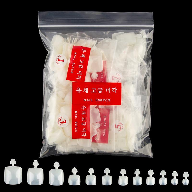 

600pcs Transparent Full Cover Short Toe Nail Tips for Manicure and Pedicure