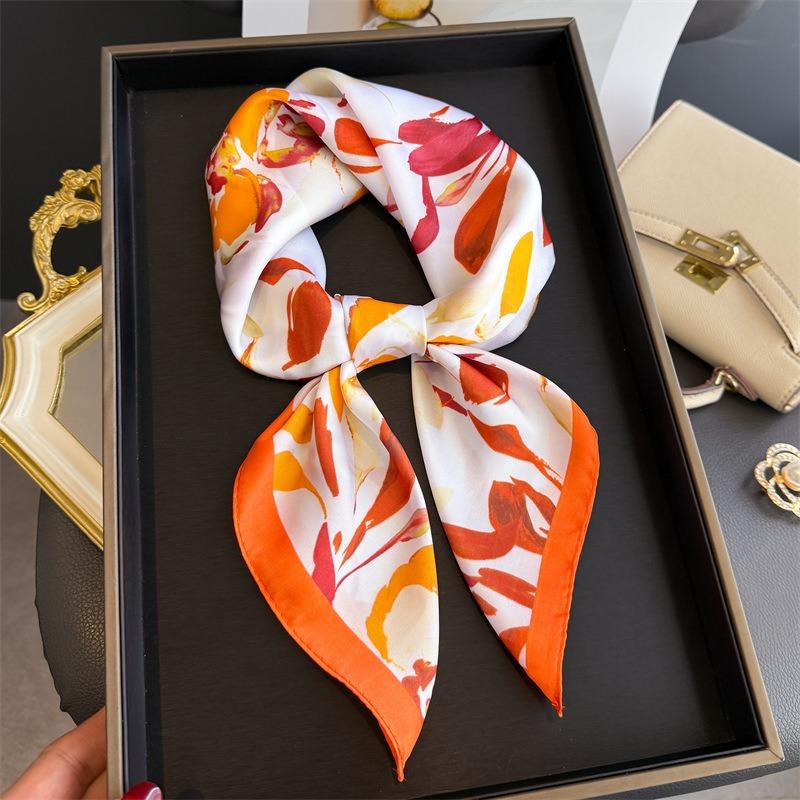 Elegant Printed Silk Like Square Scarf For Women Daily Use