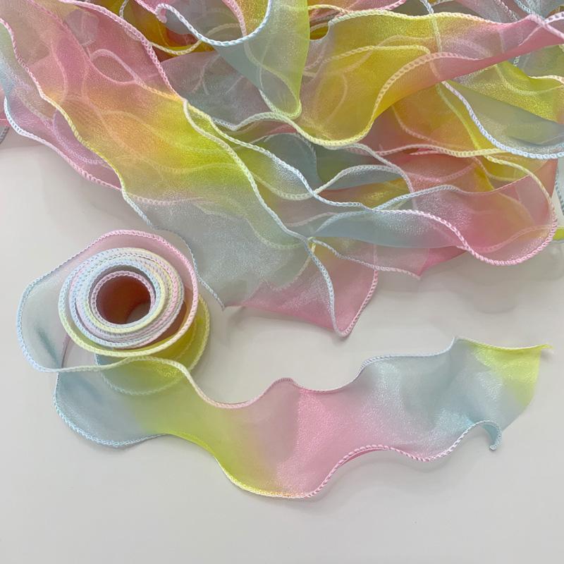 10Yards Wave Edge 6cm Wide Gift Wrapping Gradient Sewing Supplies Craft Accessories for Headwear Hat DIY Fishtail Yarn