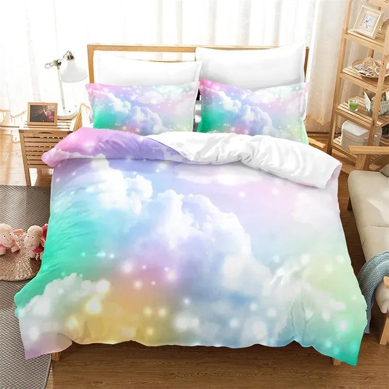 Fantasy Rainbow Cloud Duvet Cover Set Queen King Size Zebra Unicorn Bedding Sets Girly Princess Comforter Cover For Girls
