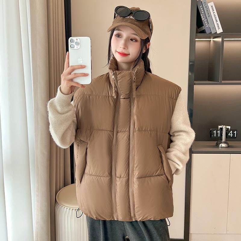 Autumn and Winter Down Cotton Vest Women's Short Loose Stand-up Collar Cotton Vest Thermal Vest Outer Wear Straight