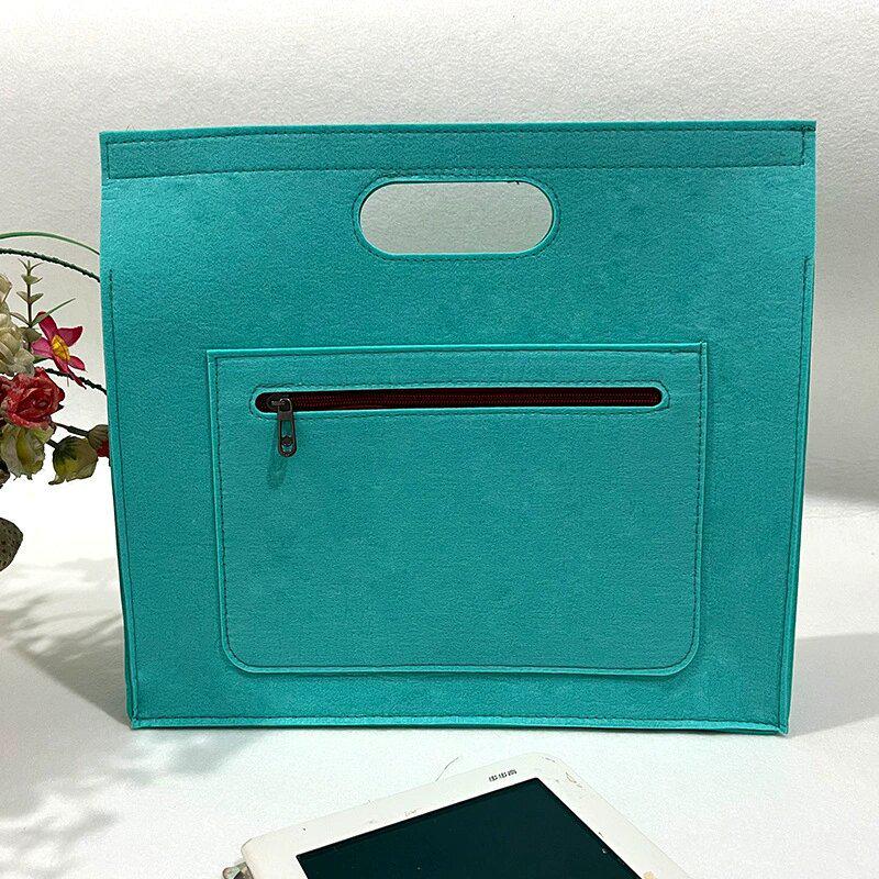 Solid Color Felt Laptop Bag - Cross-Border Zippered Briefcase & Handheld Business Tote, Customizable