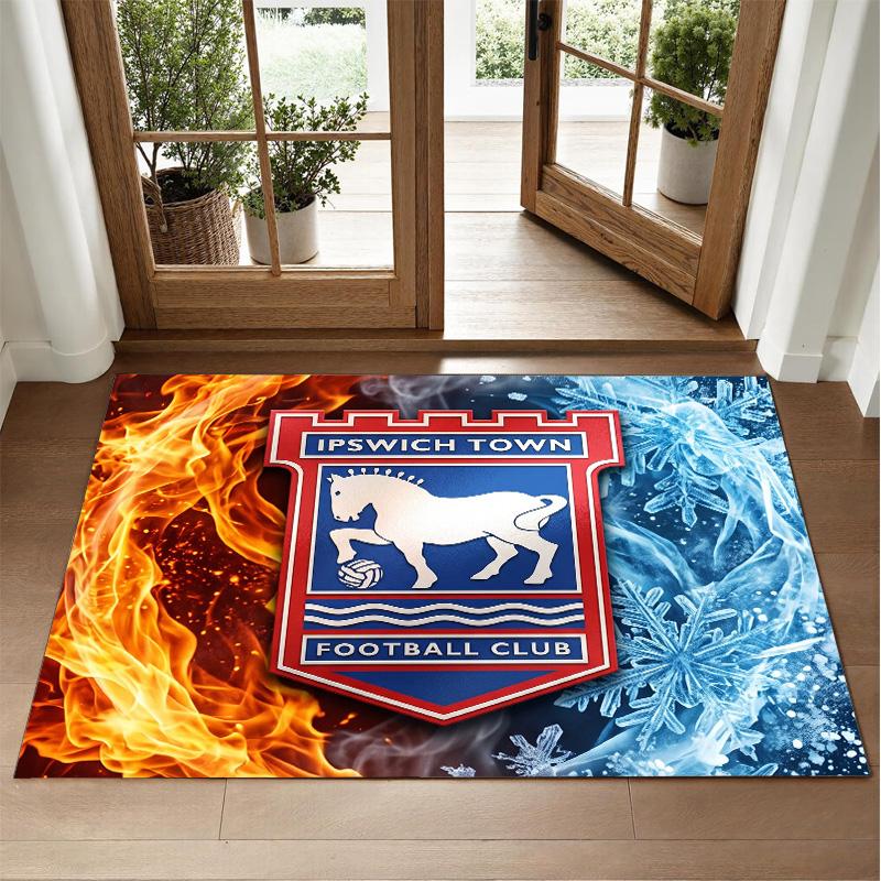 Ipswich Town Football Design Crystal Velvet Rug Soft Decorative Mat for Bedroom Entrance