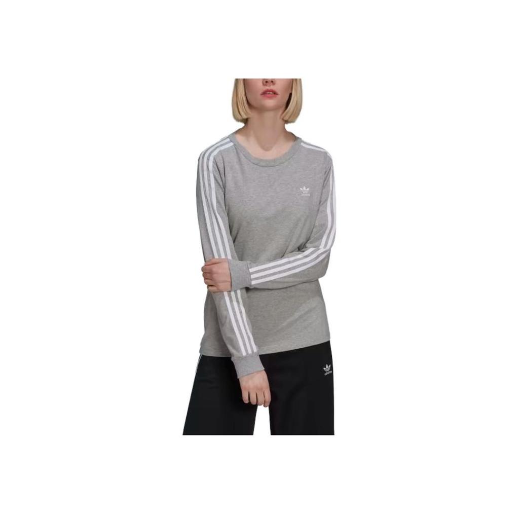 Adidas Originals Solid Color Crew Neck Fitted Long Sleeve T-Shirt Women Tops Gray H33570