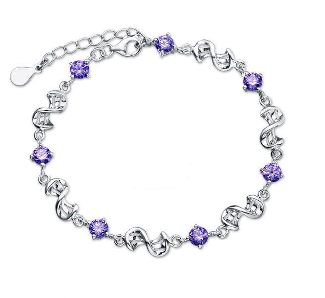

925 Sterling Silver Fashion White Purple AAA Zircon Gift Bracelet Jewelry 20CM