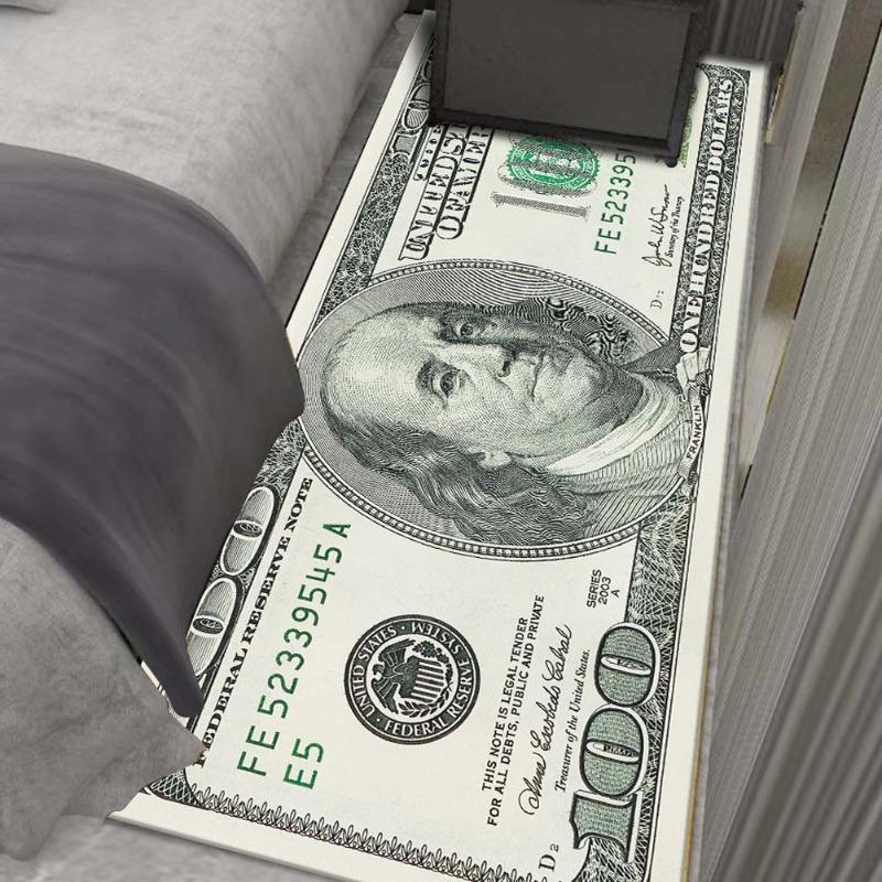 US Dollar Bill Print Carpet - Creative Money Design Floor Mat for Living Room Entrance Foyer Decor with Currency Pattern