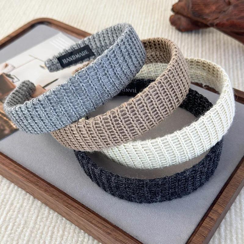 Classic Retro Solid Knitting Wool Headbands Womens Elegant Versatile Hair Hoop Wash Face With Wide Hair Band Fashion Accessories